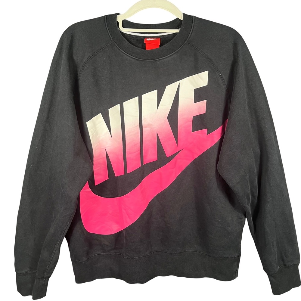 Nike Sweatshirt Men Medium Black Pink Gradient Big Logo Swoosh 603861-011